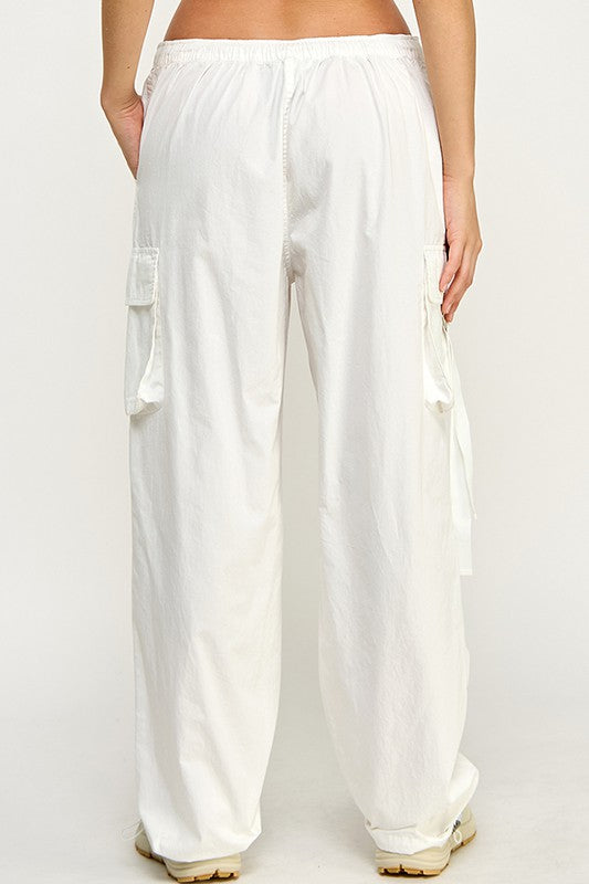 Monica Multi Pocket Parachute Pants | White back
