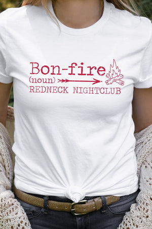 Bonfire Redneck Nightclub Fire Side Graphic Tee | White