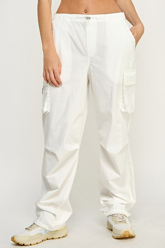 Women's White Cargo Parachute Pants