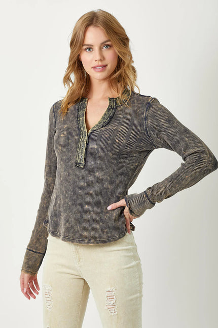 Washed Thermal Henley Top