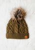 Muted Olive Cable Knit Pom Hat | Olive front