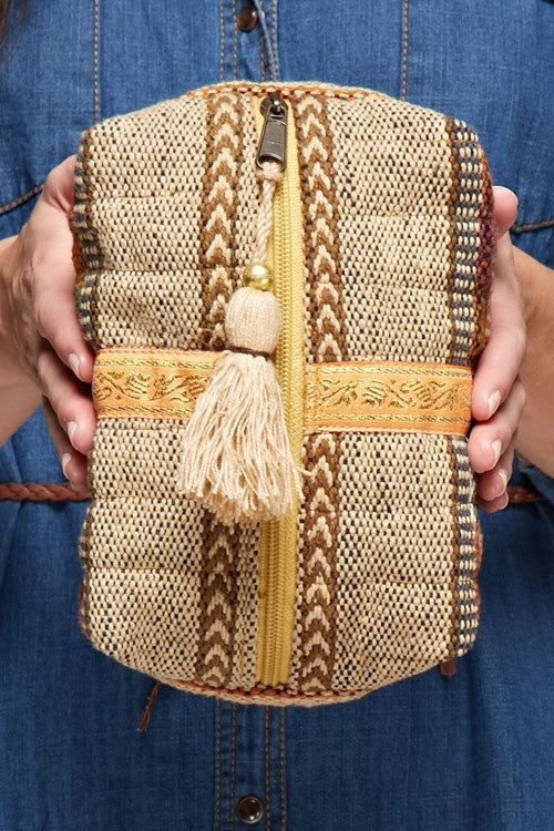 Tassel Zipper Make-up Bag | Natural Multi upper 2