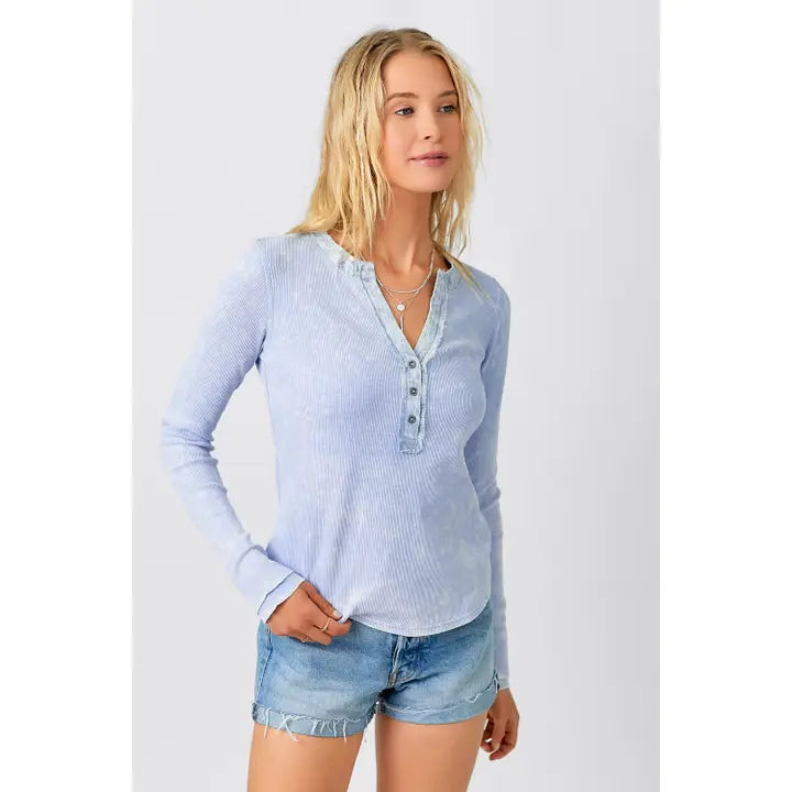 Piper Washed Thermal Henley Top ice blue front