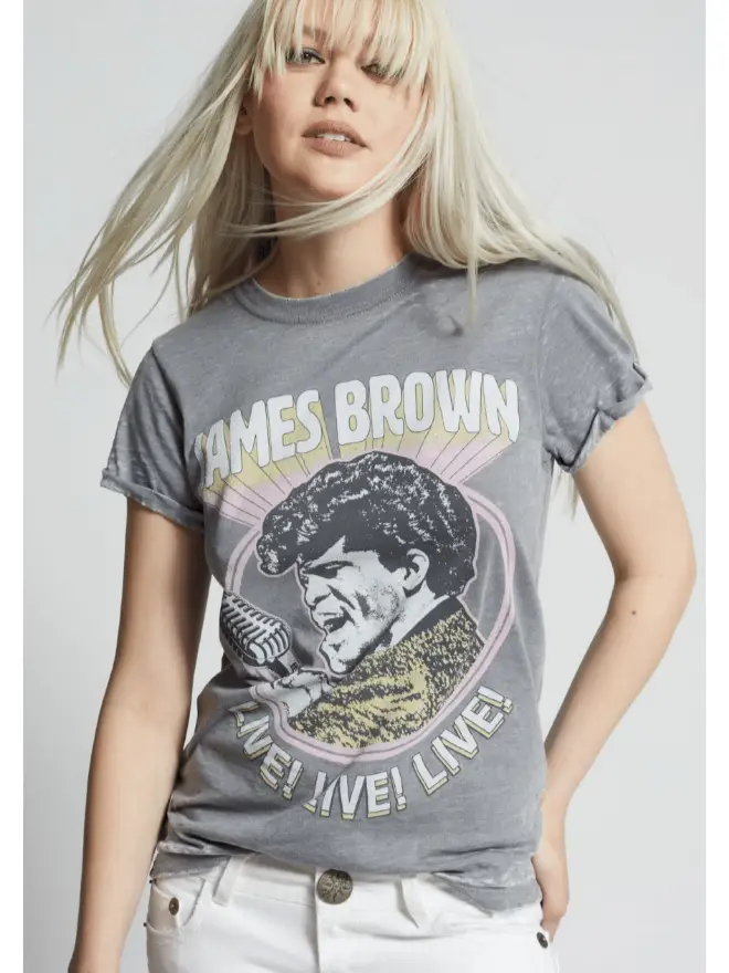 Recycled Karma James Brown Live Burn Out Tee | Steel Grey styled