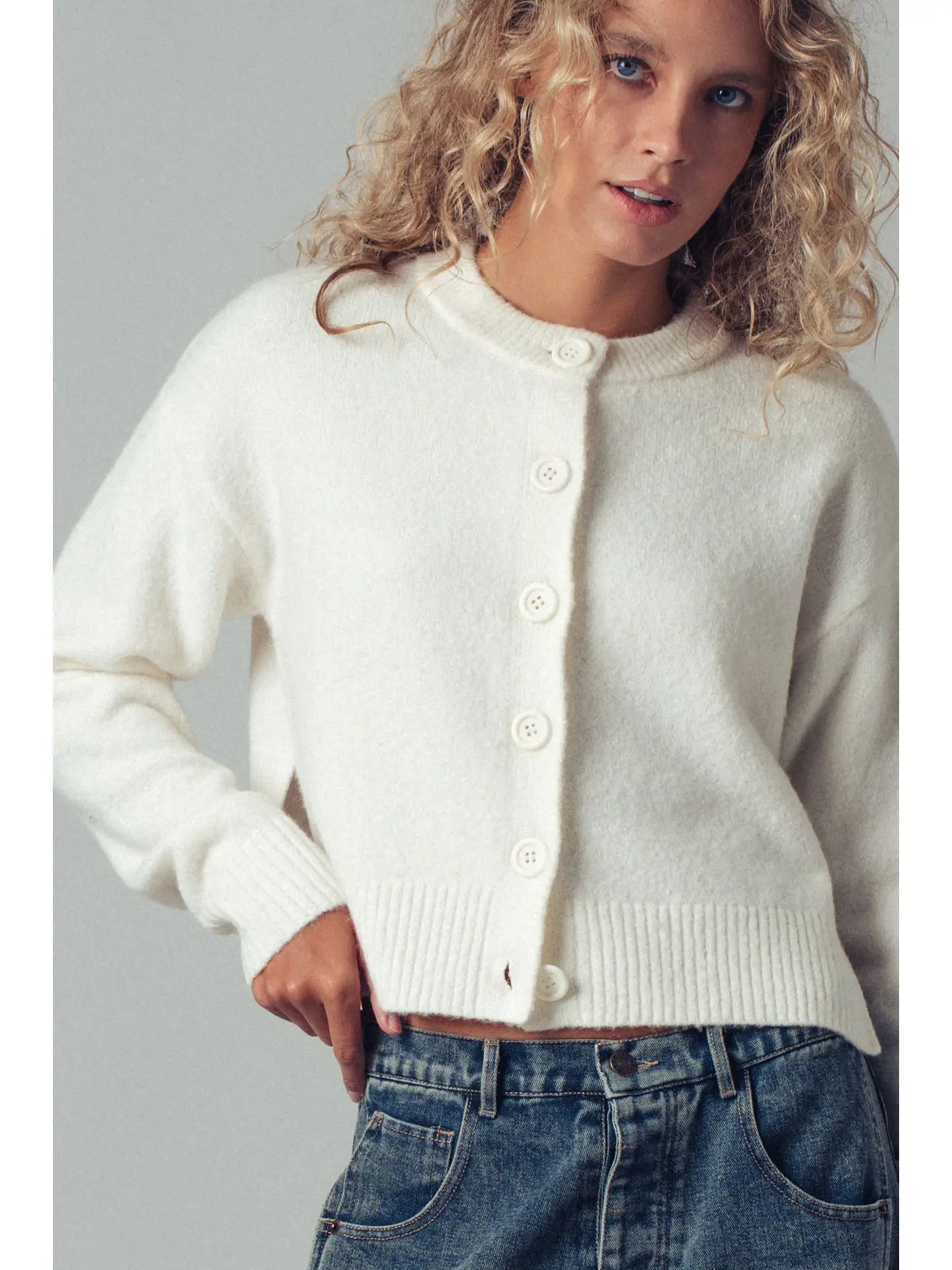 Cozy Button-Up Sweater Cardigan W Side Slits