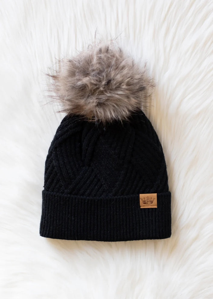 Black Decorative Knit Pom Hat