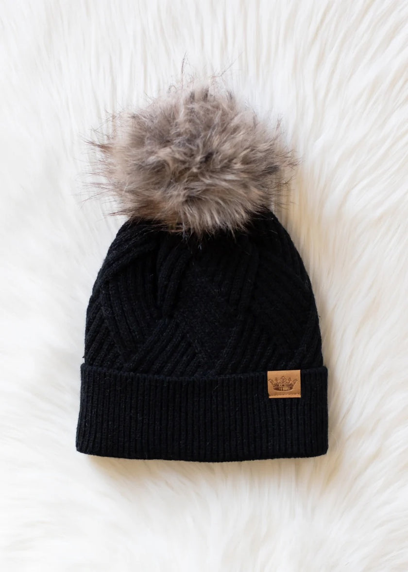 Black Decorative Knit Pom Hat
