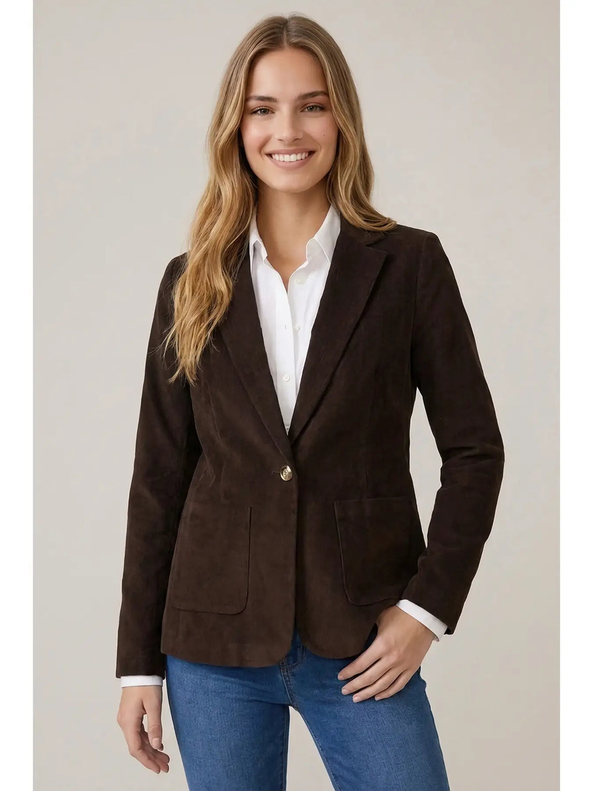 Mindy Cord Patch Pocket Blazer, chocolate-front