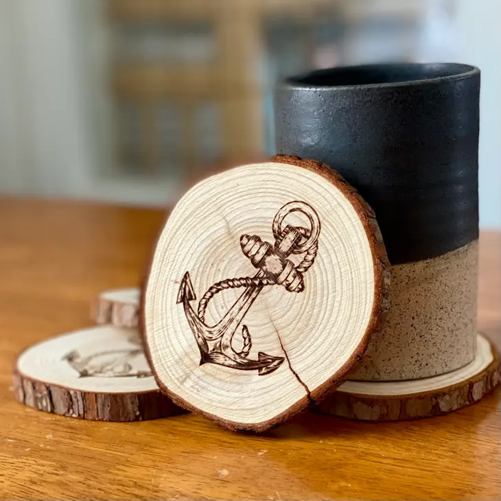 Engraved Wood Coasters | anchor display
