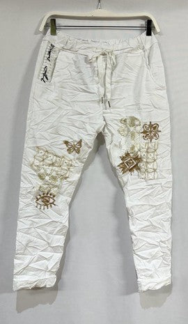 Darcy Gold Detailed EMB Crinkle Jogger | White Gold