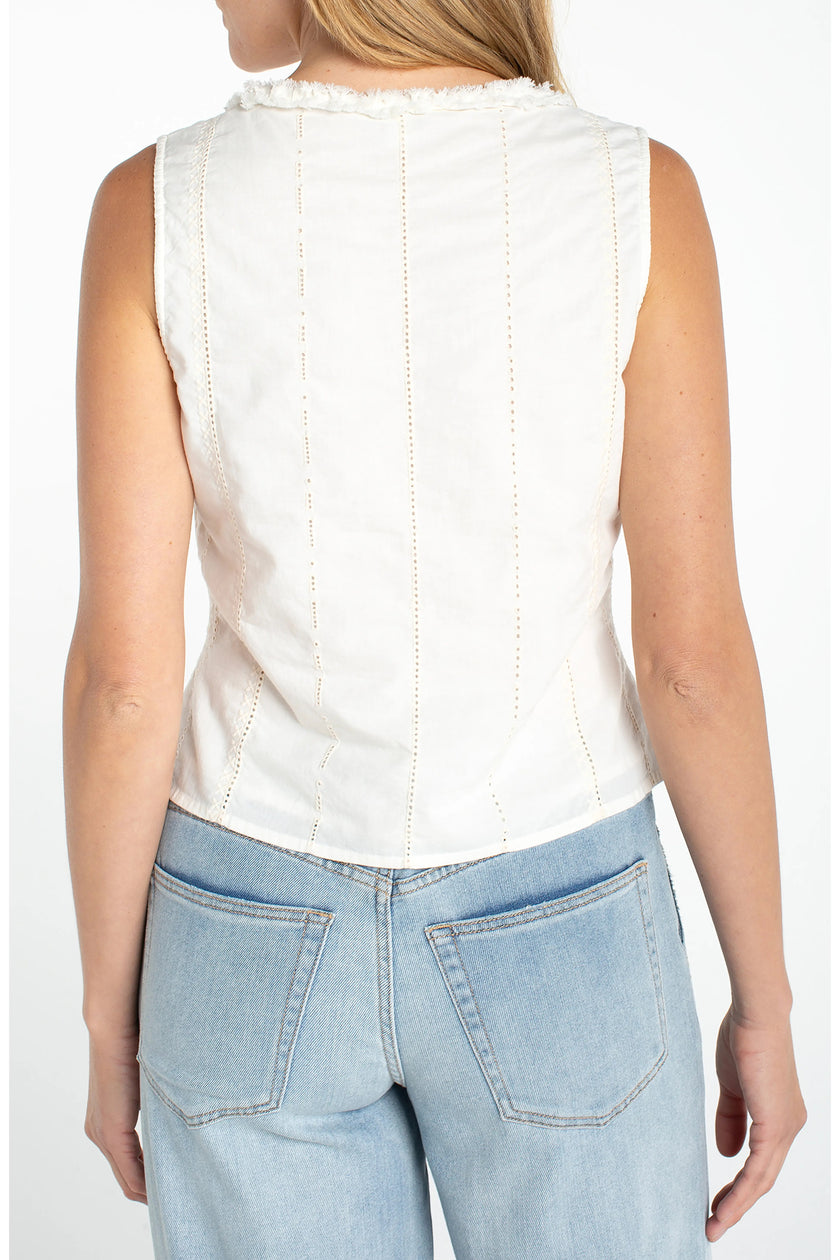 Sleeveless Pintucked Woven Top with Ruffles