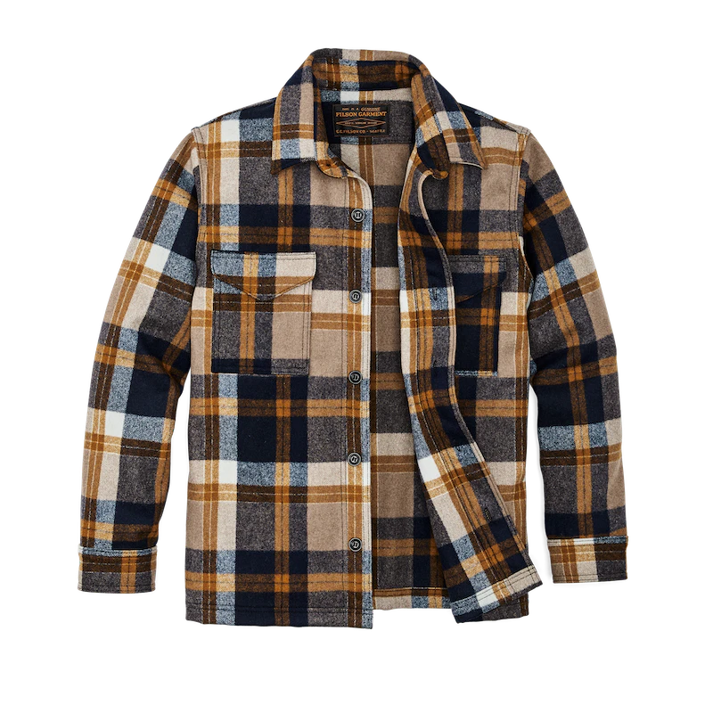 Filson Seattle Wool Jac- Shirt | Navy & Bronze Plaid front open stock