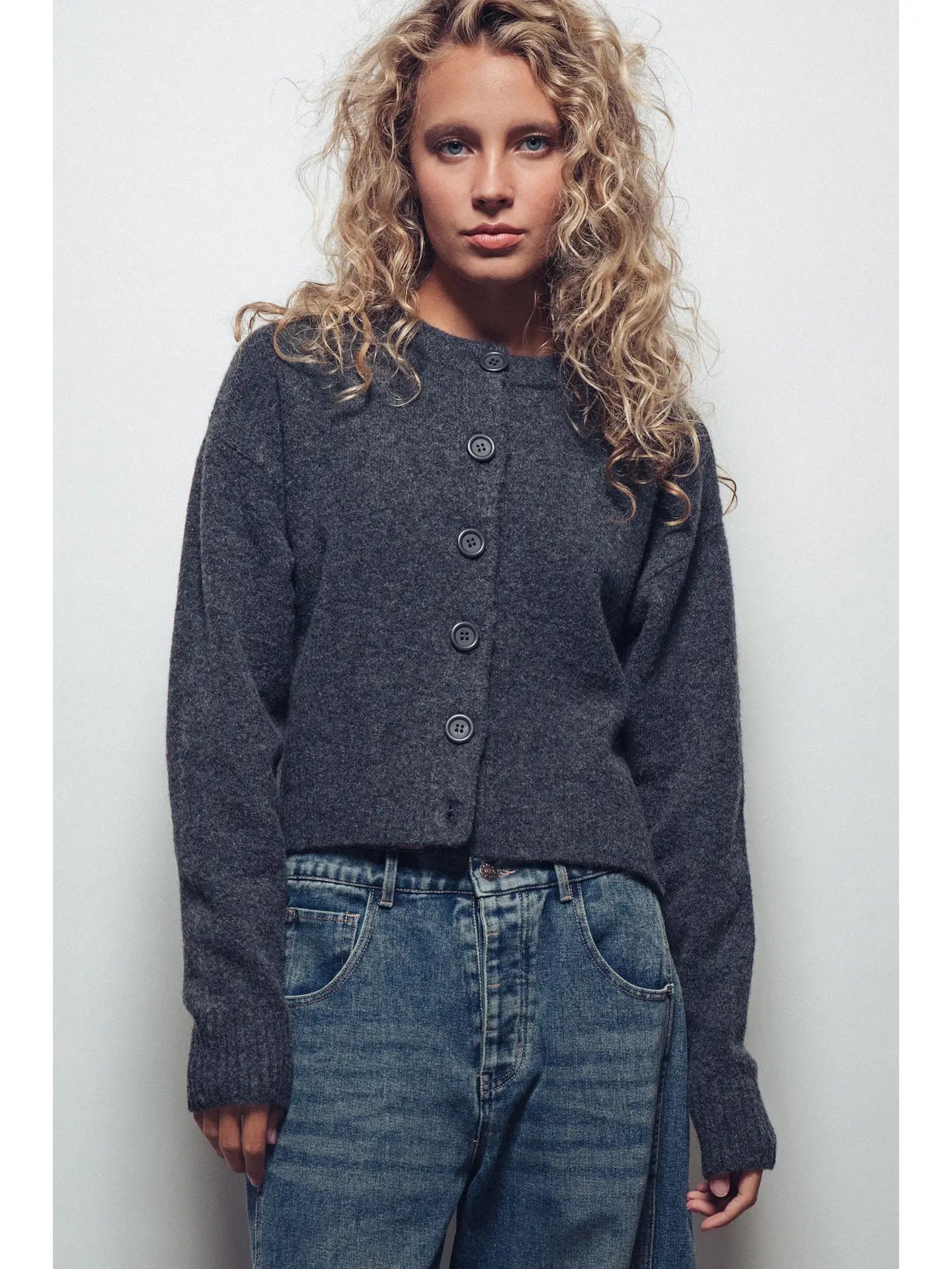 Cozy Button-Up Sweater Cardigan W Side Slits