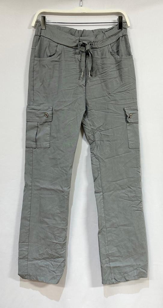 Darcy Solid Cargo Crinkle Jogger Pant | Grey (Front)