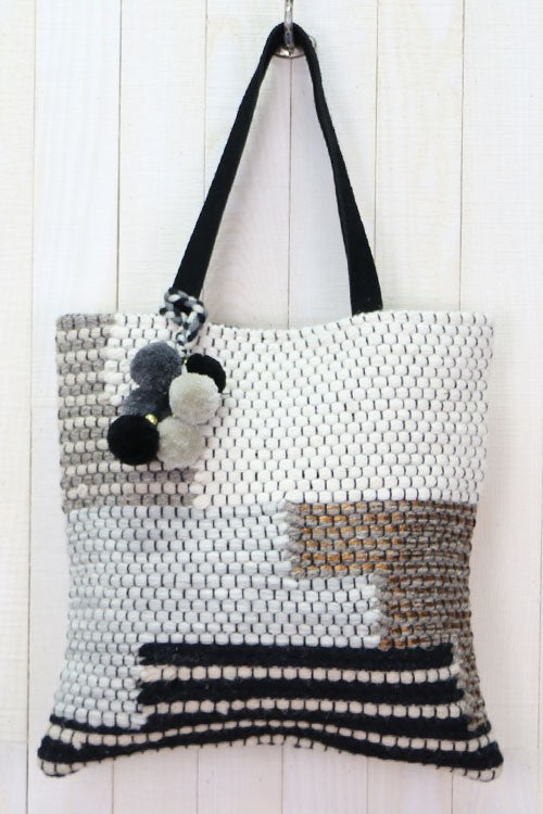 Woven Large Tote With Suede Handles | Natural Grey