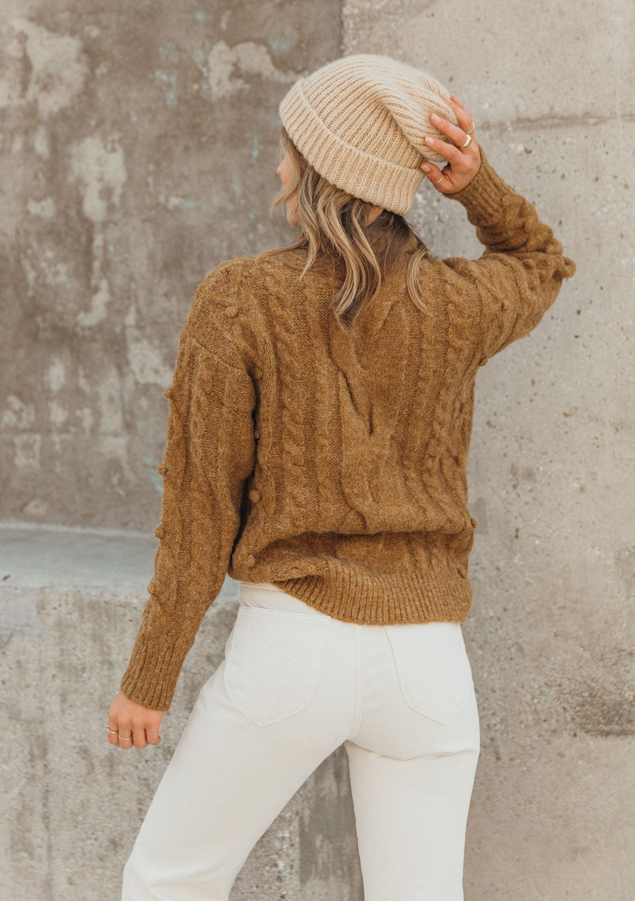 Molly LS Ribbed Mock Neck Sweater | Tobacco back