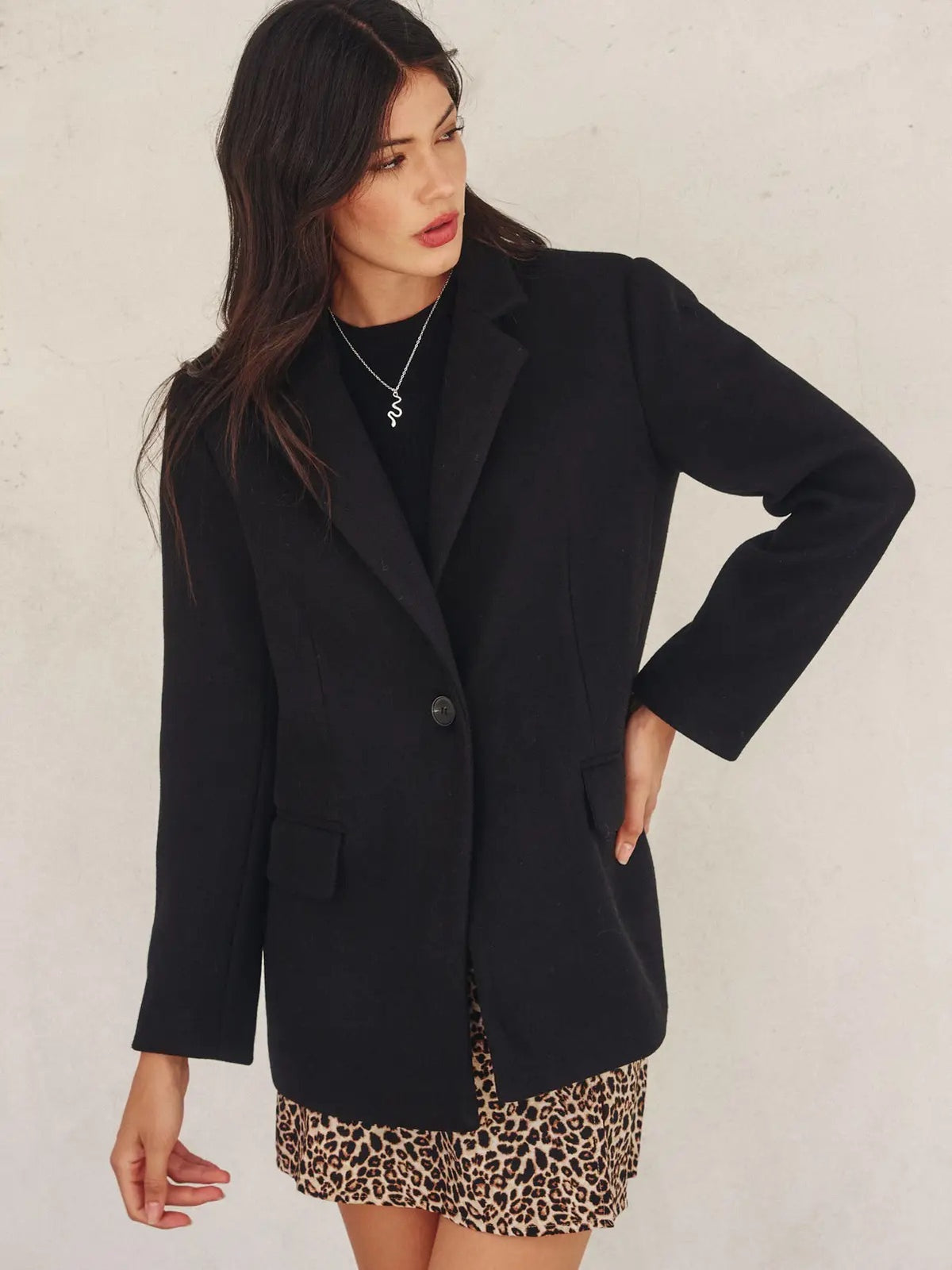 Oversized One Button Woven Blazer