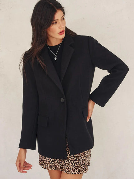 Oversized One Button Woven Blazer
