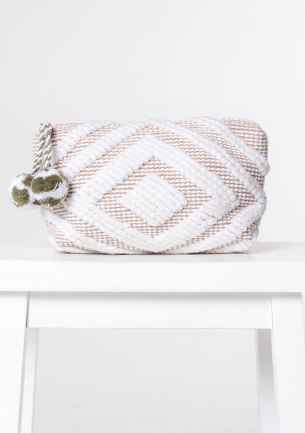 Diamond Motif Makeup Bag - White Taupe