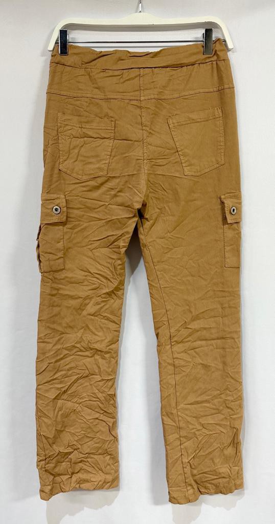 Darcy Solid Cargo Crinkle Jogger Pant W Drawstring | Camel back