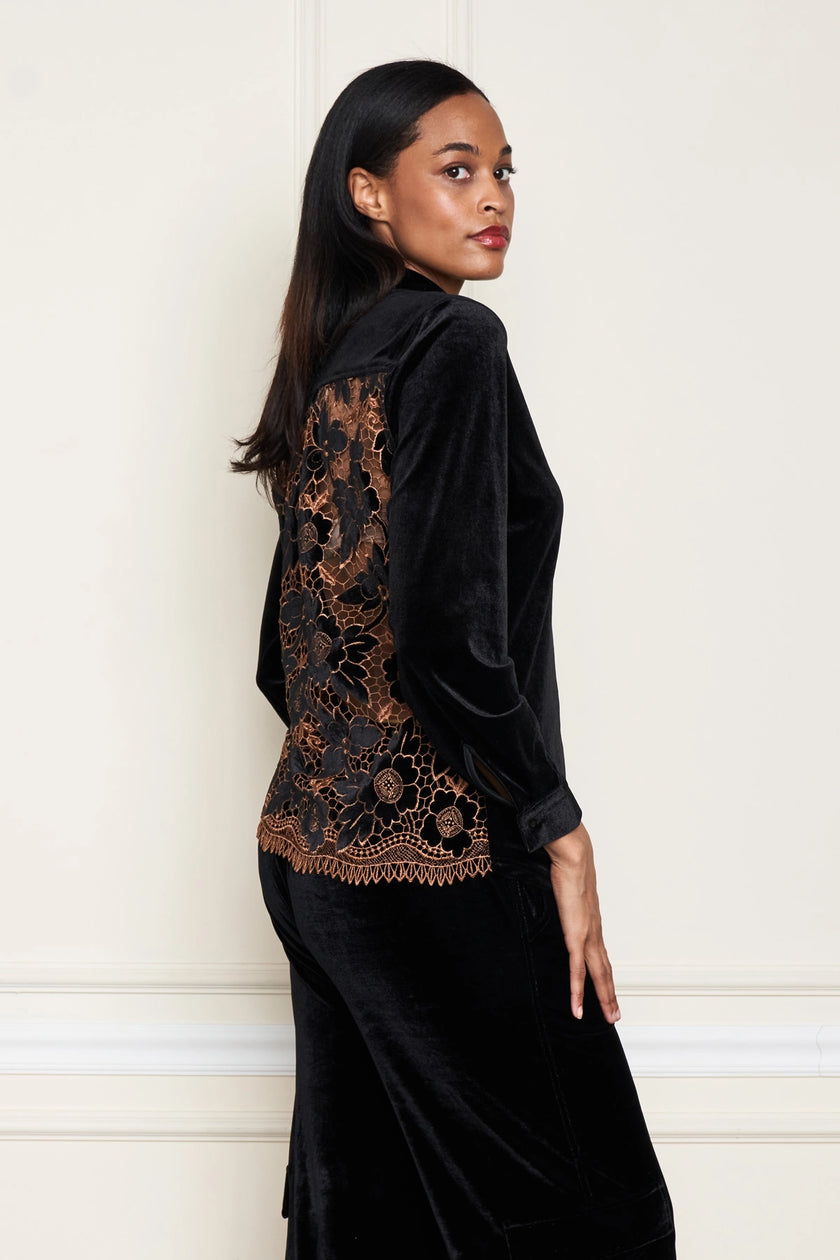 VELVET SHIRT W VELVET CUTWORK BACK