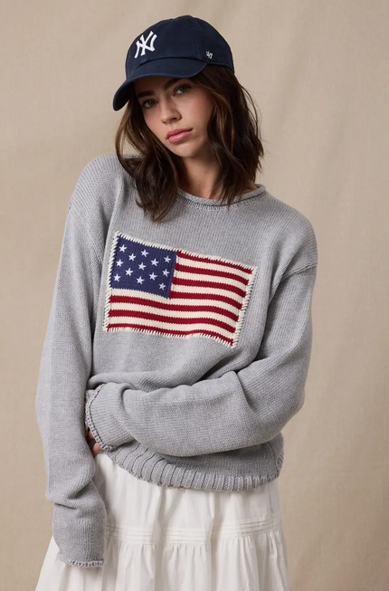 American Flag Sweater grey