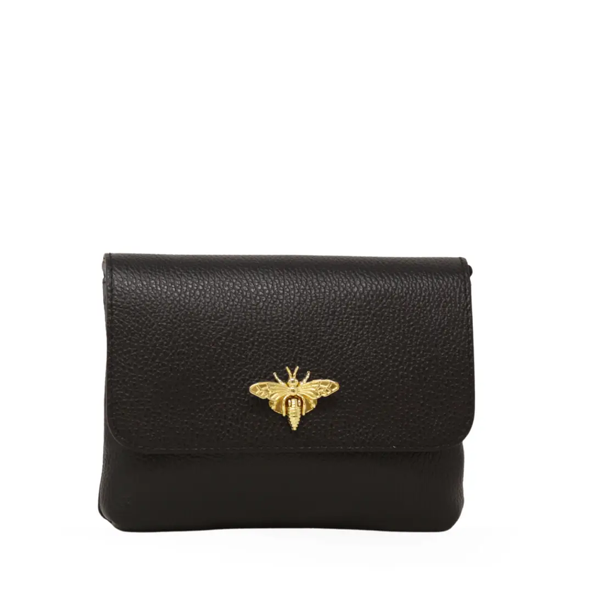 Connie Italian Leather Bumblebee Crossbody Black