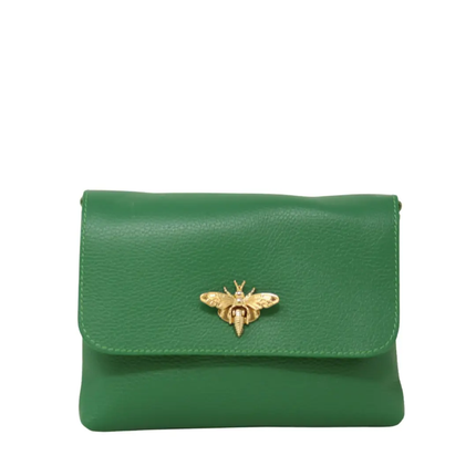Connie Italian Leather Bumblebee Crossbody Kelly Green