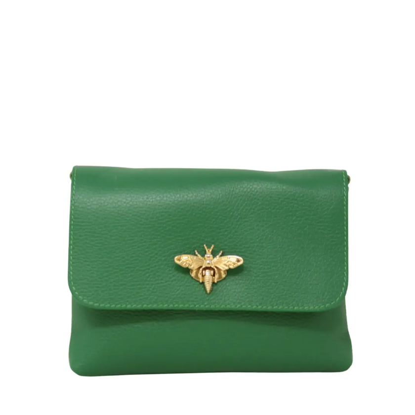 Connie Italian Leather Bumblebee Crossbody Kelly Green