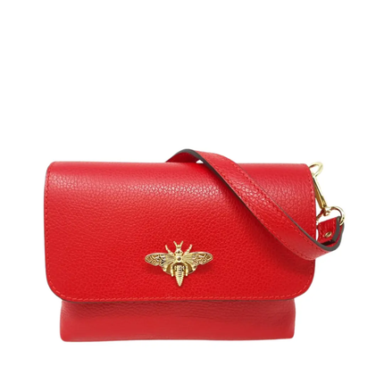 Connie Italian Leather Bumblebee Crossbody Red