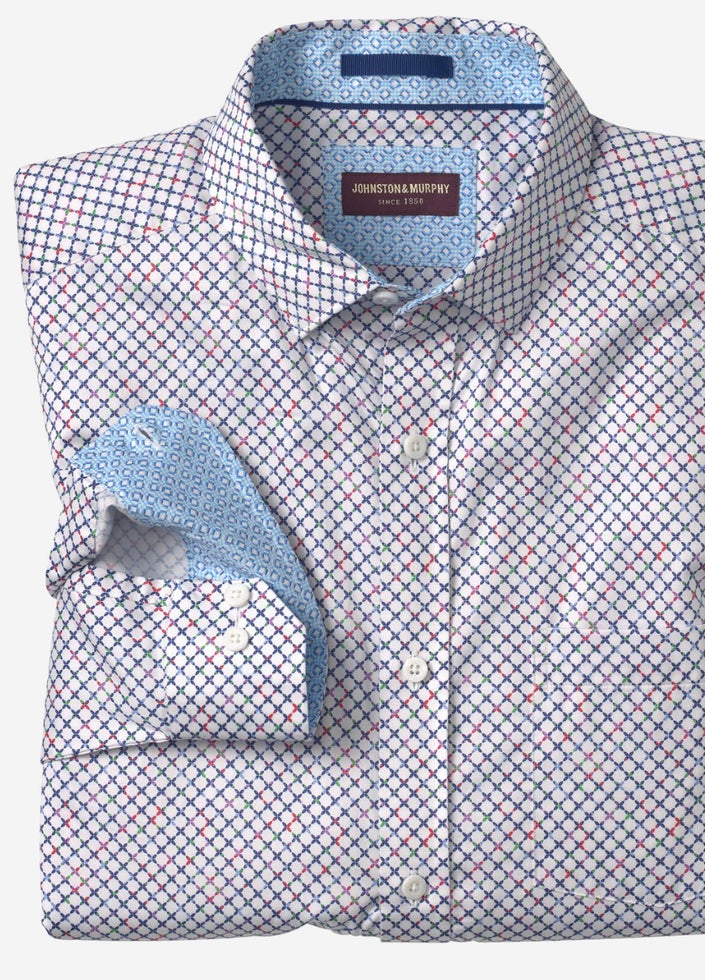Cross Link White/Multi Color Print Cotton Shirt