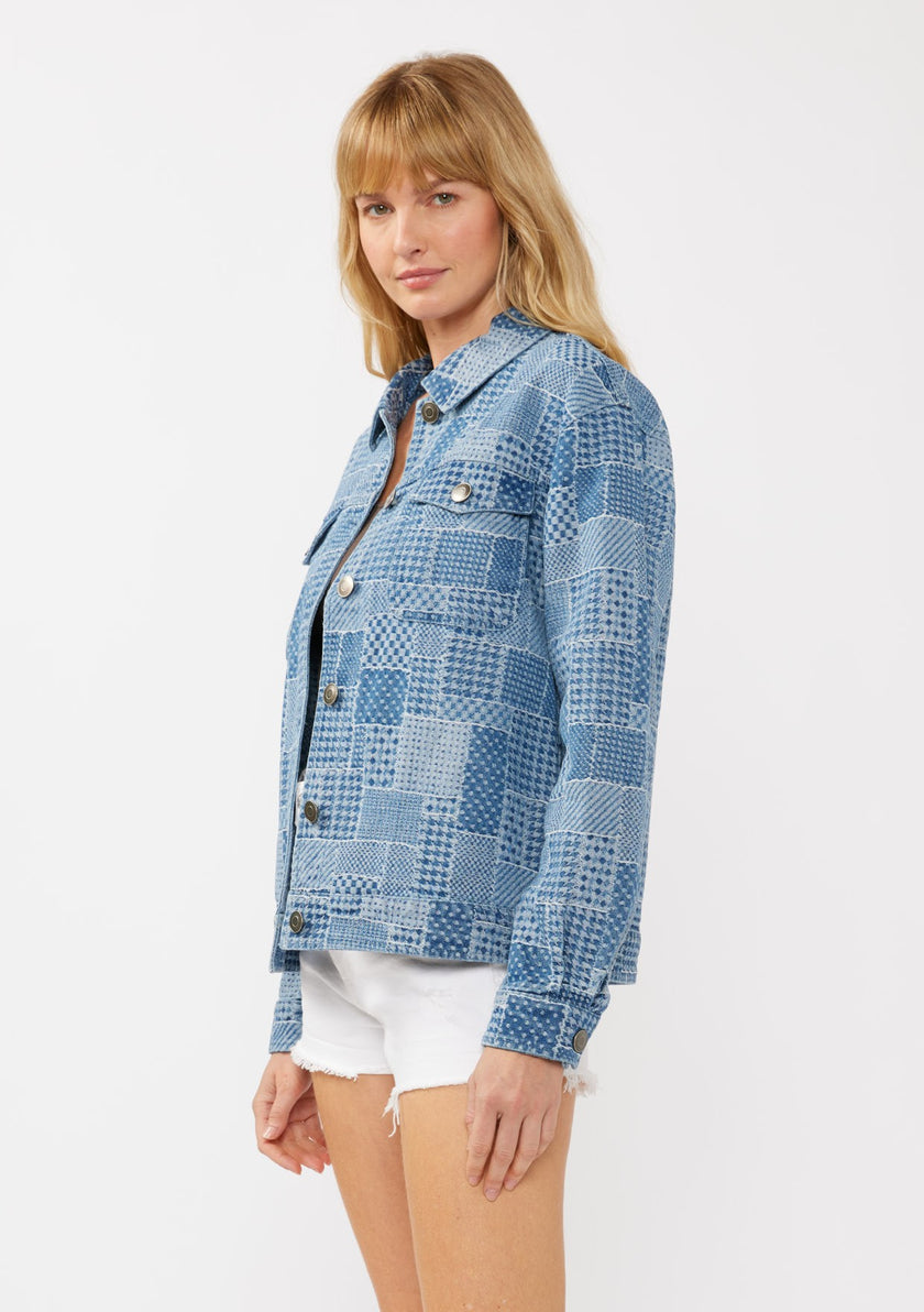 Denim Patchwork Pattern Jacket blue-side