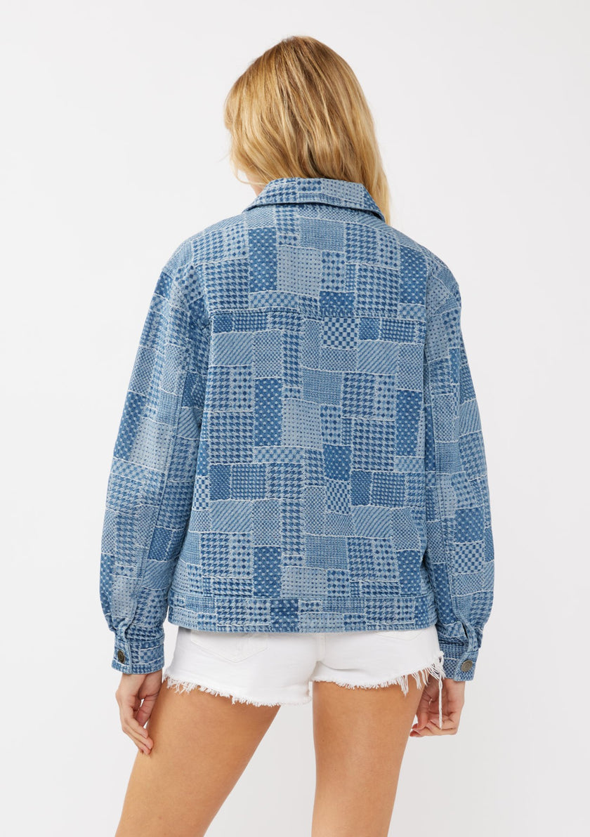 Denim Patchwork Pattern Jacket blue-back