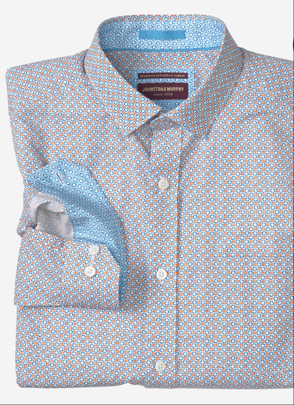Diamond Blue/Orange Print Cotton Shirt