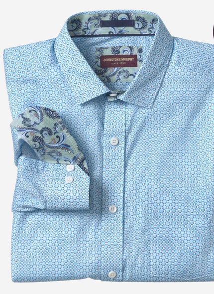 Diamond Light Blue Print Cotton Shirt