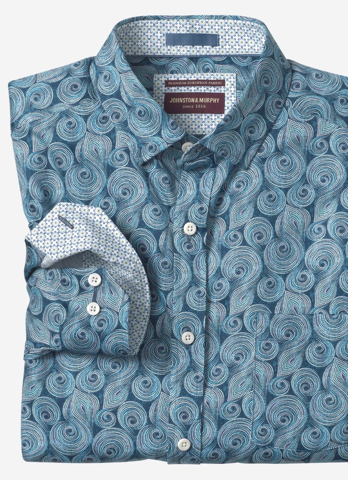 Dotted Swirl Navy/Teal Print Cotton Shirt