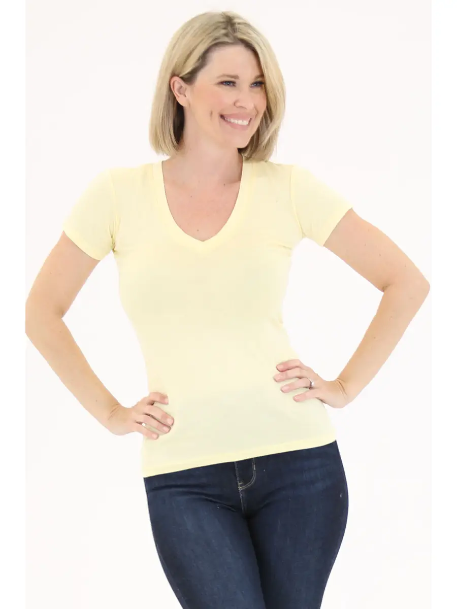 Light Yellow Ellie V Neck Basic Knit Top pale yellow