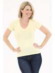 Light Yellow Ellie V Neck Basic Knit Top pale yellow