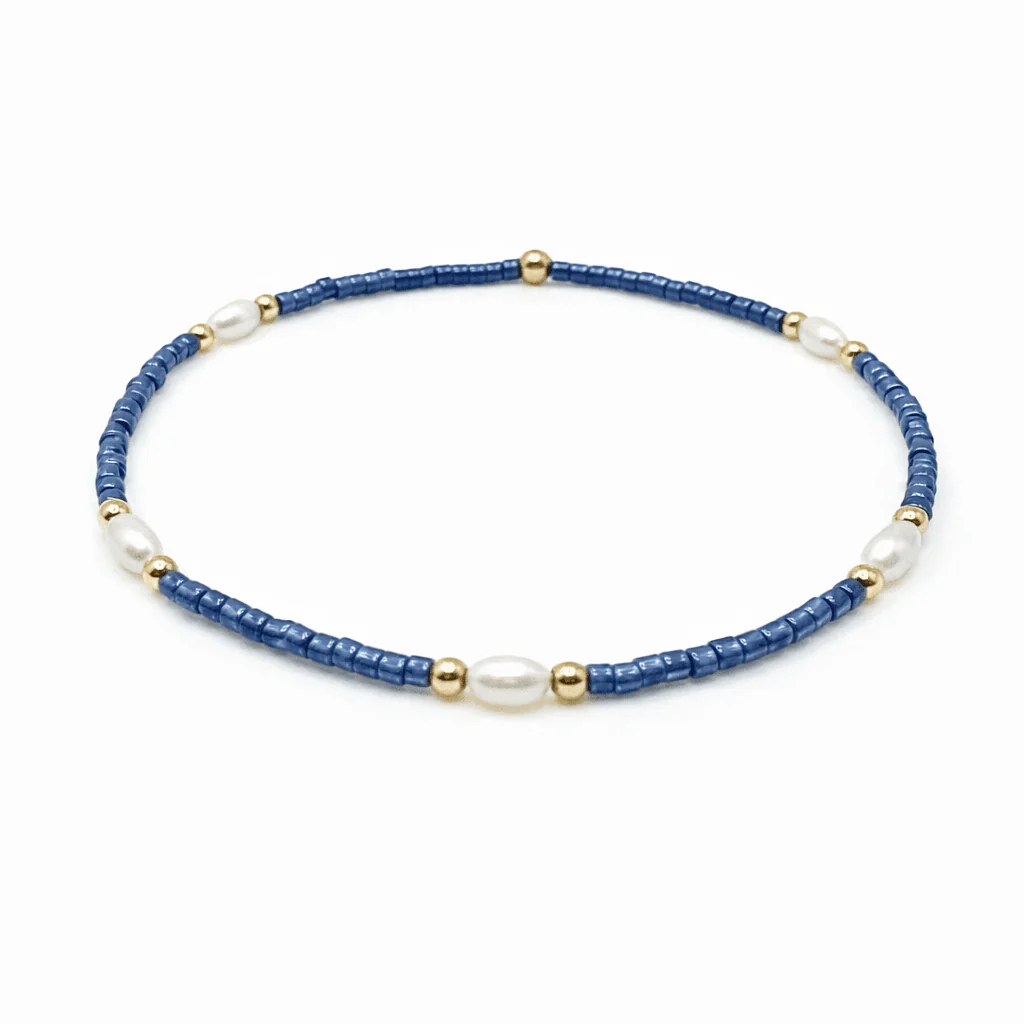Erin Gray Gameday Waterproof Pearl Bracelet Pearl White and Gold