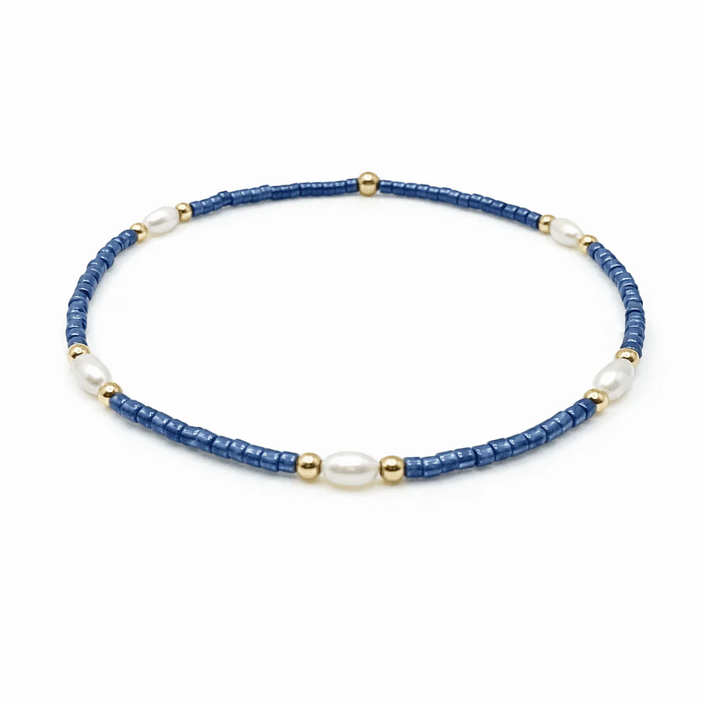 Erin Gray Gameday Waterproof Pearl Bracelet Pearl White and Gold