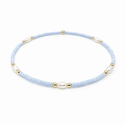 Erin Gray Gameday Waterproof Pearl Bracelet Pearl Light Blue and Gold