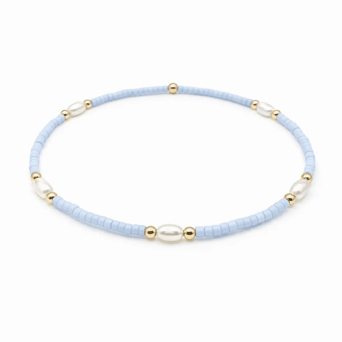 Erin Gray Gameday Waterproof Pearl Bracelet Pearl Light Blue and Gold
