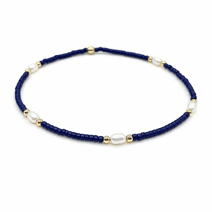 Erin Gray Gameday Waterproof Pearl Bracelet Pearl Navy and Gold