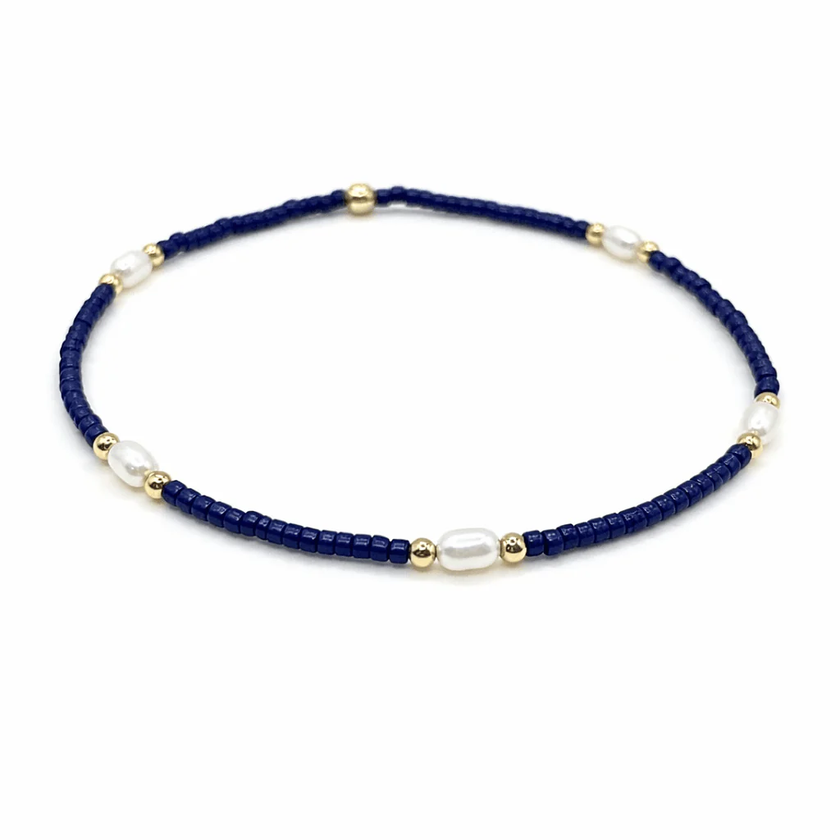 Erin Gray Gameday Waterproof Pearl Bracelet Pearl Navy and Gold