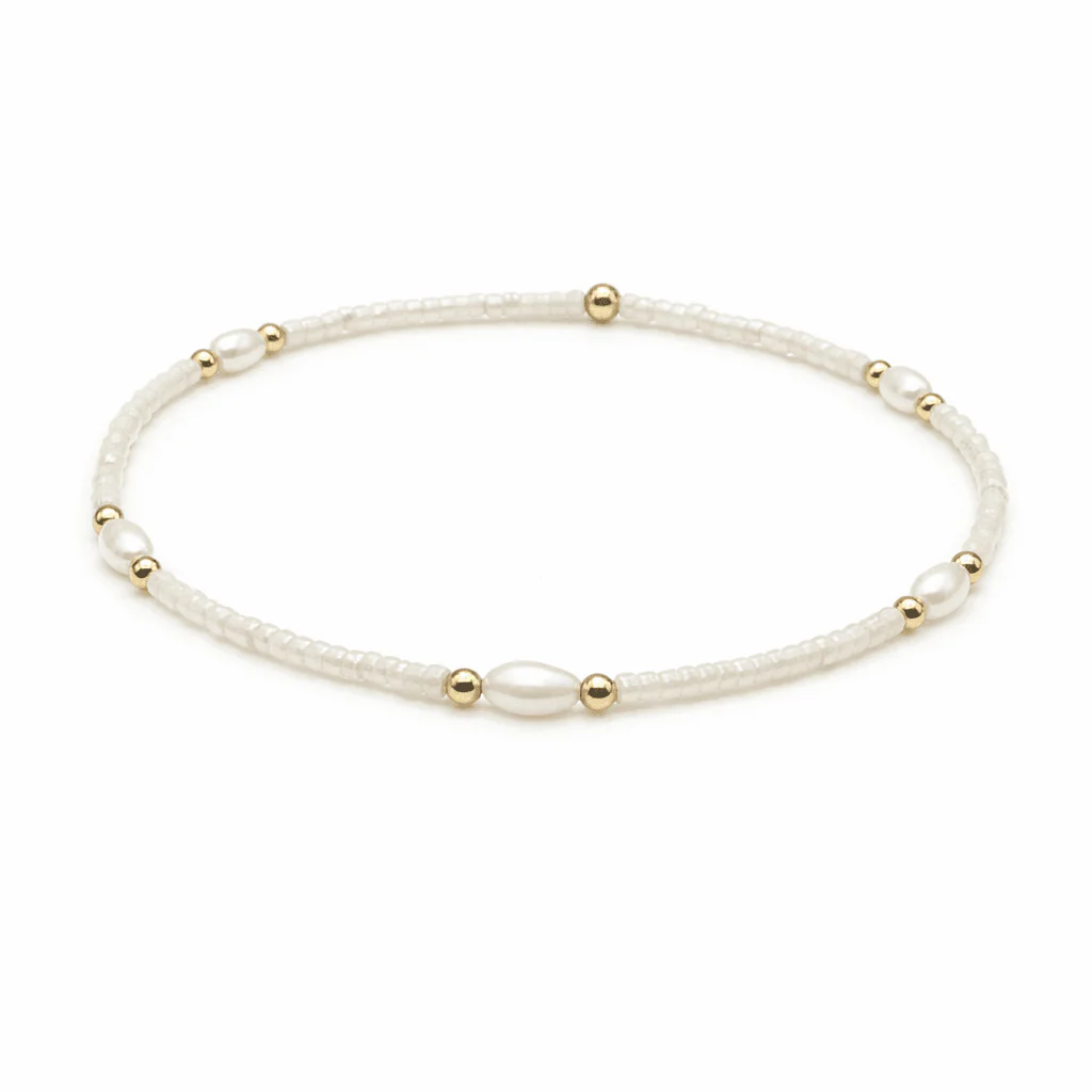 Erin Gray Gameday Waterproof Pearl Bracelet Pearl White and Gold