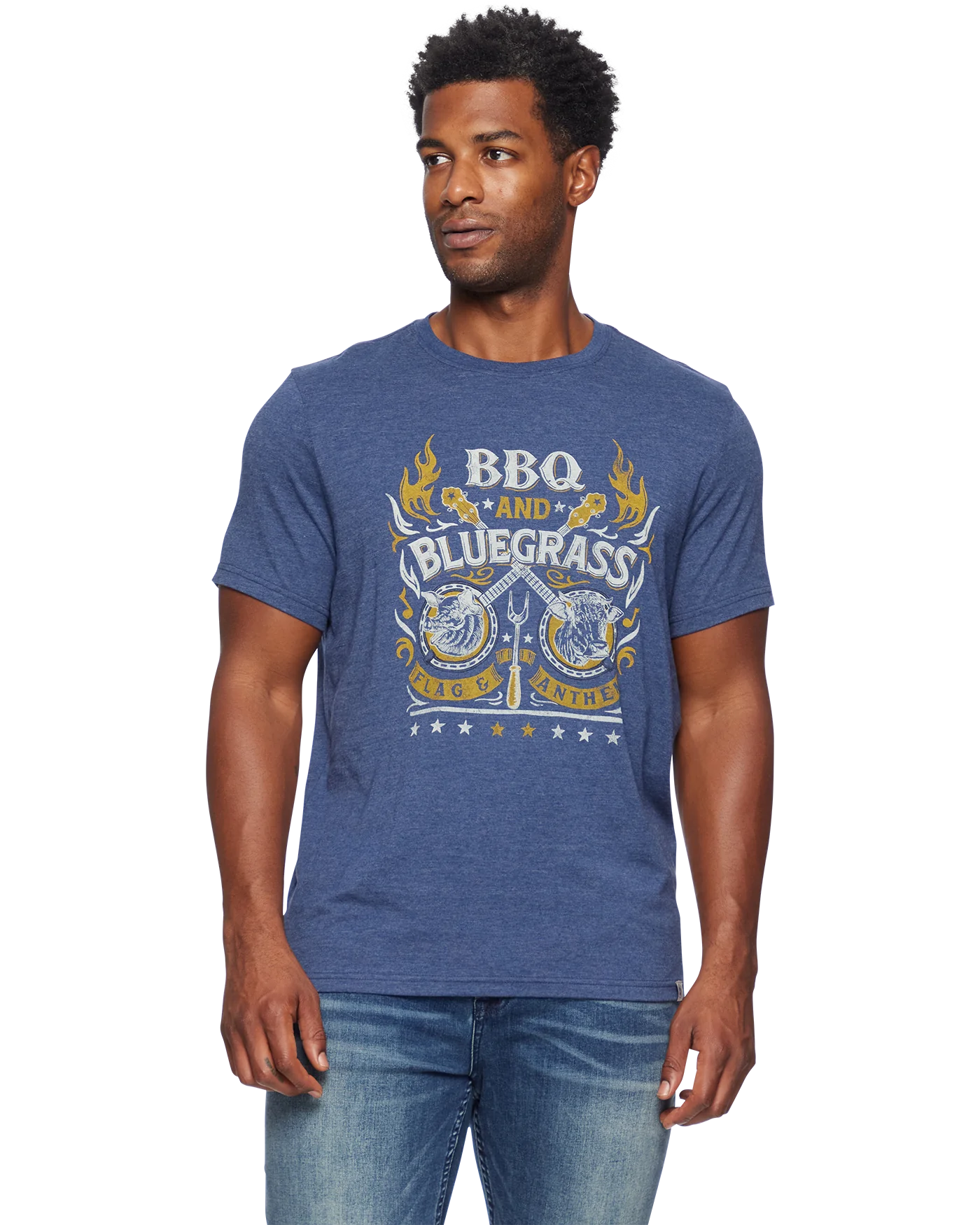 BBQ And  Bluegrass SS TEE Heather navy front