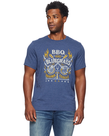 BBQ And  Bluegrass SS TEE Heather navy front