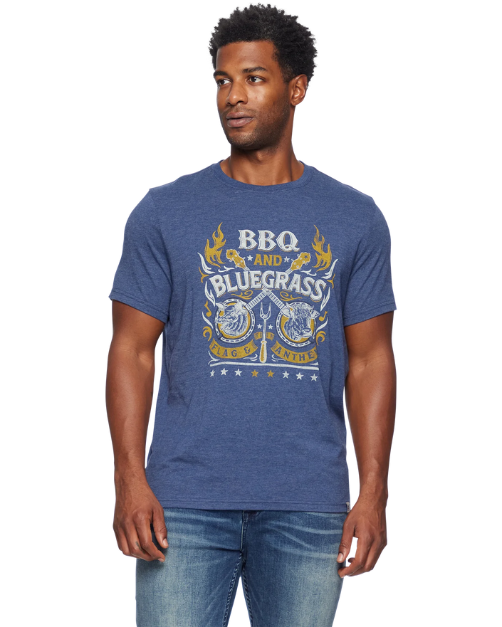 BBQ And  Bluegrass SS TEE Heather navy front