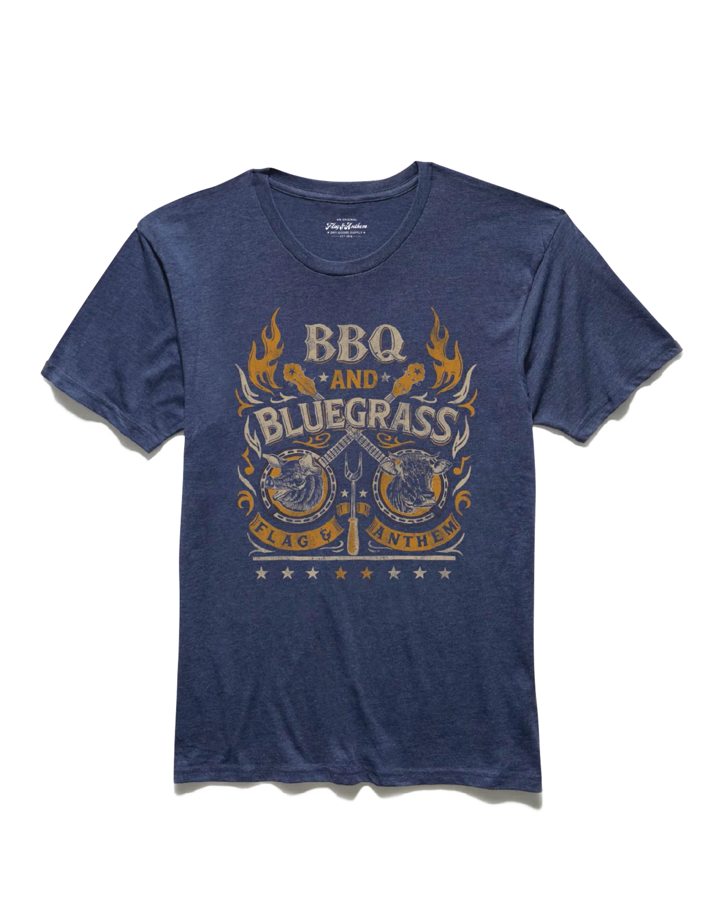 BBQ And  Bluegrass SS TEE Heather Navy Front