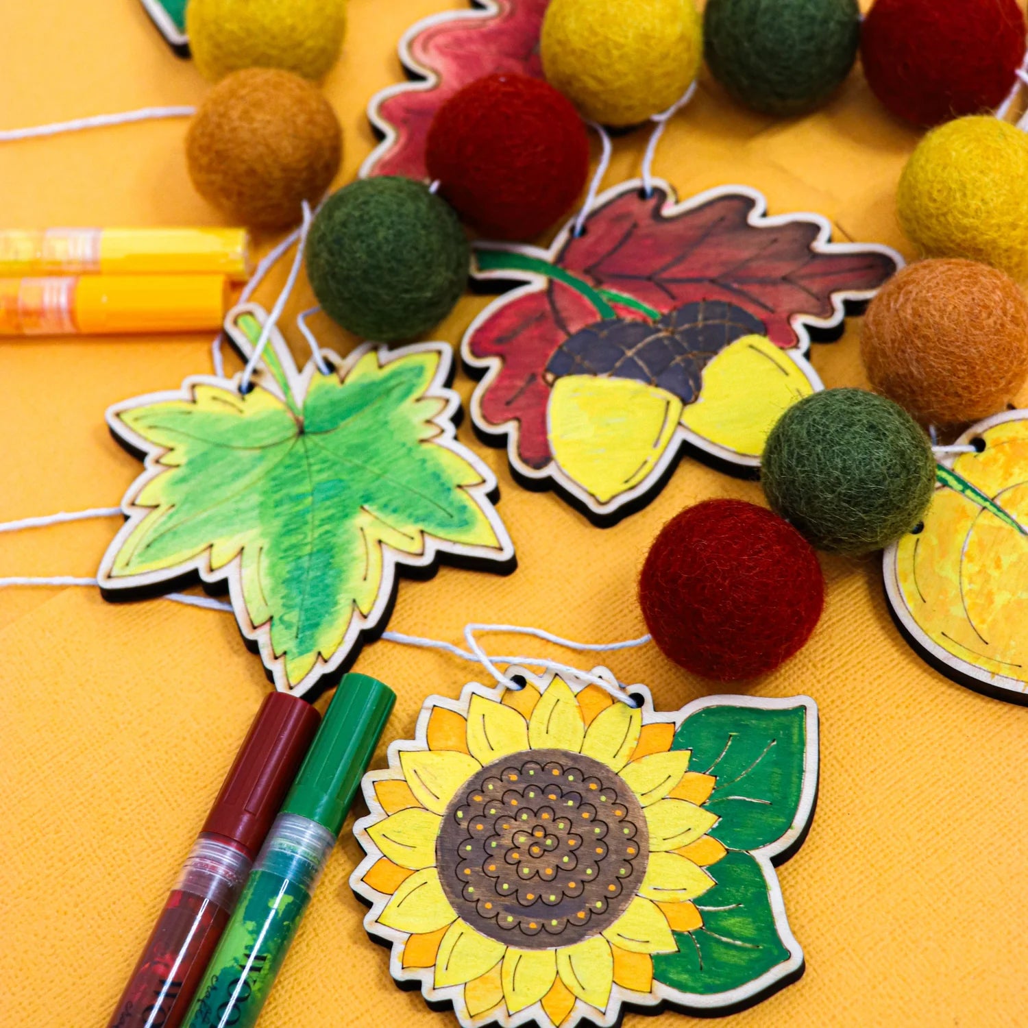 Do It Yourself Wood Garland fall harvest colored in